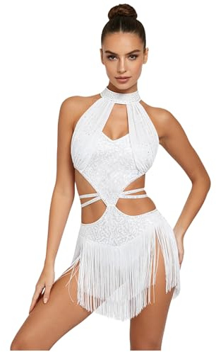 renvena Mujer Vestido De Baile Latino para Mujeres Sin Mangas Y con Corte En La Espalda Flamenco