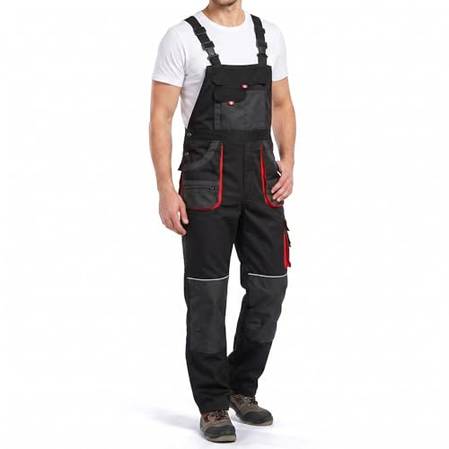 Stenso des-Emerton - Salopette da Lavoro - Uomo - Tute Protettive - Slim Fit - Nero/Rosso - 60