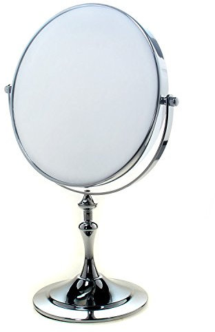 TUKA Specchio Bagno per Trucco 5X Ingranditori, 8 Doppio Specchio Cosmetico Con Piedistallo, ø 20 cm Specchio da Tavolo per Trucco e Rasatura, 2 Facciate Vanity Mirror, Cromato, TKD3105-5x