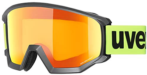 uvex athletic CV - kontrastverstärkende Skibrille mit Anti-Fog-Beschichtung im kantigen Retro-Design für Damen und Herren - black matt/orange-yellow - one size