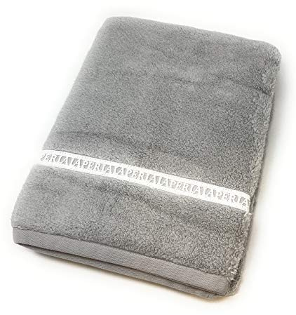 La Perla Home by Fazzini - Toalla de ducha de pura rizo de algodón 100% con encaje macramé aplicado art. macramé 100 x 150 cm (gris)