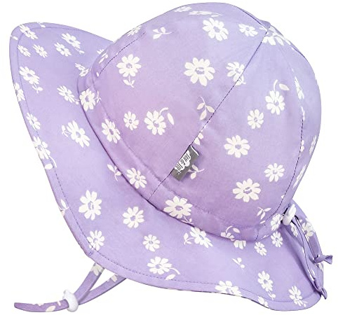 Jan & Jul Kinder Sonnenhut für Mädchen, Atmungsaktive Baumwolle (L: 2-5 Jahre, Lila Gänseblümchen)