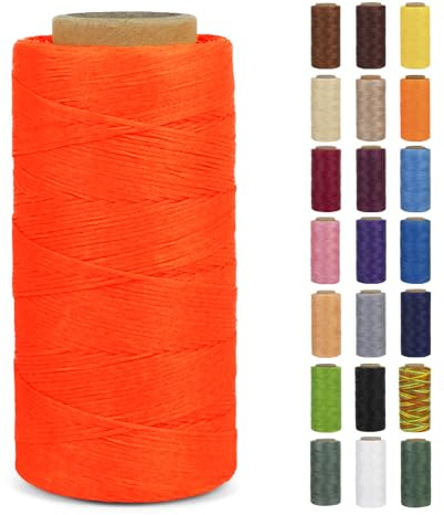 LEREATI Waxed Thread, 284 Yards 150D 0.8mm Leather Sewing Thread Flat Waxed Cord, Leather Repair Weave String for Stitching Sewing, Bookbinding, Bracelets, DIY Crafts (Fluorescent Orange)