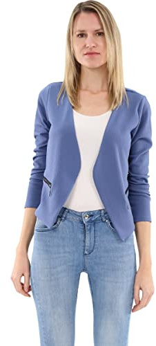 Malito - Blazer da donna a maniche lunghe - Blazer in jersey tinta unita - Giacca basic corta - Blazer in felpa con cerniera - Tasca - Smanicato aderente 6040 (Taglia S-XXL), blu jeans, XL
