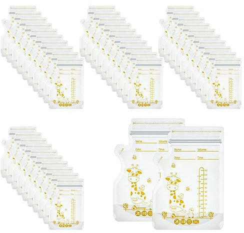 RosewineC 60 sacchetti per latte materno, 250 ml, usa e getta, per conservare il latte materno con scala a cerniera sigillante, sacchetti per latte materno per allattamento al seno in frigorifero o