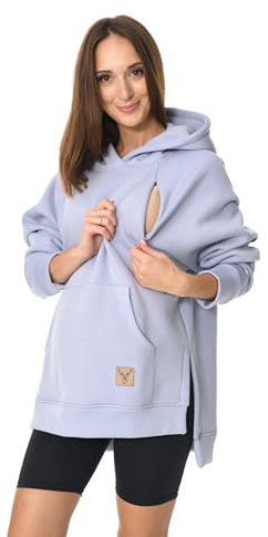 MijaCulture Stella M014 - Maglione premaman 2 in 1 per allattamento e allattamento, Azzurro, S-M