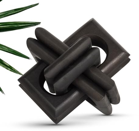 ANONYO Boho Wooden Chain Links Decorative Object for Coffee Table & Shelf | Handmade Mango Wood Knot Sculpture | Rustic Modern Arch Décor for Living Room, Entryway, Console,Office Home Accent (Black)