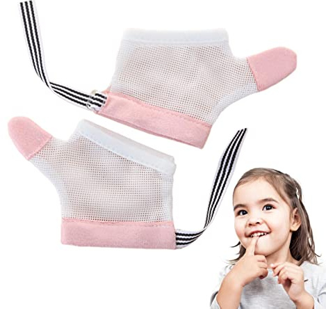 Bexdug Smetti di succhiare Pollice per i Bambini - 1 Paio di succhi di Pollice con Arresto Regolabile per Bambini Piccoli e,Protezione per Le Dita di Arresto Traspirante per Bambino, Tappo