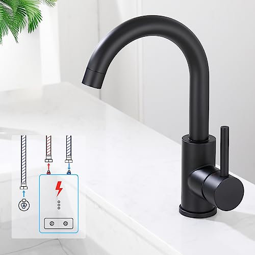HOMELODY Robinet basse pression pour salle de bain/cuisine - Noir - Pivotant à 360° - Robinet de salle de bain - Mitigeur monocommande
