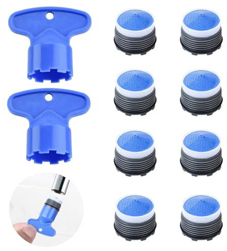 Ensemble de crépine de robinet 8 pièces, aérateur M18.5, aérateurs pour robinets, aérateur de robinet avec 2 clés de buse mélangeuse, insert de tamis en plastique pour salle de bain et cuisine