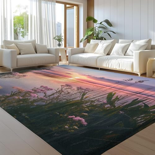 GDJSMIN Tappeto Da Soggiorno Grande Tappeto Moderno Astratto Tramonto Sul Lago Canne Tappeto A Pelo Corto Tappeto Morbido Per Camera Da Letto Tappeto Per Arredamento Interno 200 X 300 Cm