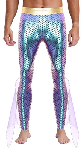 TiaoBug Leggings De Sirena Metálicos Brillantes para Hombre Pantalones Deportivos Pantalones Apretados Elásticos Disfraz para Fiesta Temática Carnaval