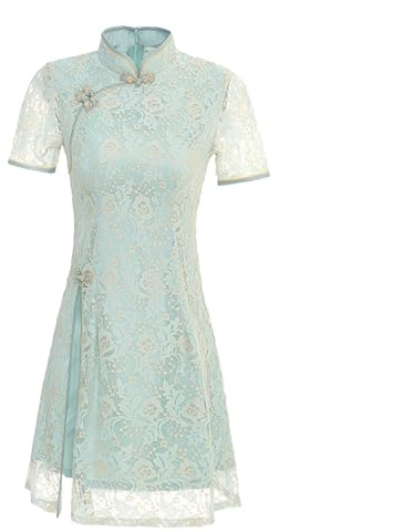SXTYYH Dentelle Robe Cheongsam, Robe Vietnam for Femme Ao Dai Traditionnelle Robe Chinoise Mince Qipao Mode Vintage Hanfu for La Vie Quotidienne(S)