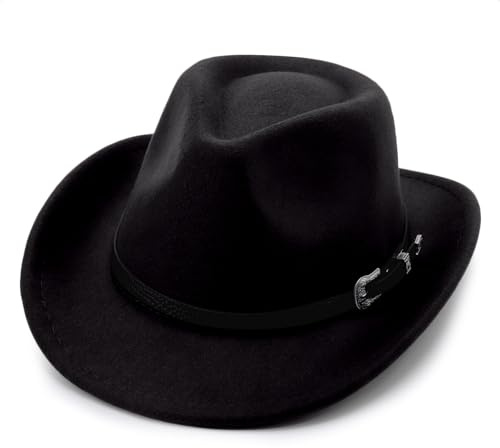 DRESHOW Sombrero Cowboy Niños Niñas Western Fedora Fieltro Hebilla de Cinturón Sombreros Retro Panamá Unisex Enrollado Gorras para Niños 4-12 Años