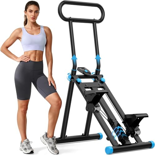 HXD-ERGO Vertical Climbing Machine, Stepper Pedal Portátil Plegable, Cross Trainer con Pantalla LCD para Herramientas, Entrenamiento en Casa, Gimnasio, Manillar Ajustable (Negro-Azul-Ajustable)