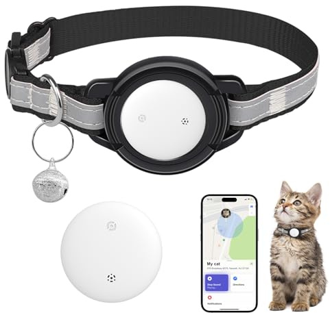 JIARUI Cat Tracker Collar - Smartag GPS Cat Tracker Collar- (Only iOS) Compatible with Apple Find My - No Monthly Fee - Elastic Cat Collar - GPS Cat Tracking Device (1 Pack)