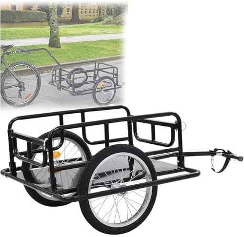 Remorque de vélo pliable avec crochet pour transport intensif, roues de 40,6 cm, supporte jusqu'à 60 kg, idéale pour les aventures à vélo et le transport de courses