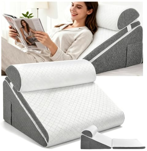 Coussin compensé réglable 3 en 1 pour lit et canapé, mousse à mémoire de forme haute densité, coussin de lecture orthopédique pour apnée du sommeil, coussin de jambe, pour jouer, lire ou regarder la