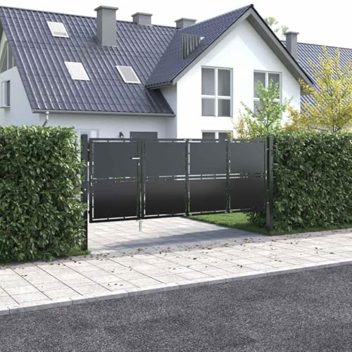 Portail d'entrée - Portail de jardin - En acier - 350 x 125 cm - Anthracite - Pour cours, parcs