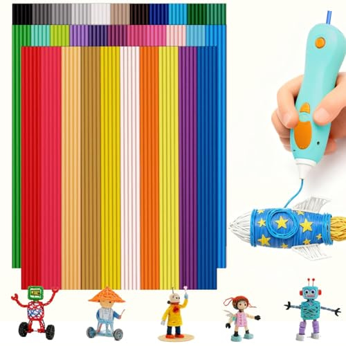 Neuytiky 260 Piezas 32 Colores Filamento 3D para 3Doodler Start+,Lápiz 3D Pen,Bolígrafo 3D para Niños, 2.5mm PCL Caneta 3D Filamento Baja Temperatura,Seguro&Sencillo