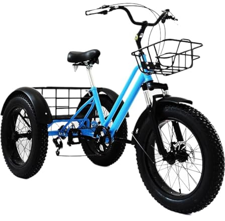 Justerbar lastcykel, Vuxen trehjuling blå 20 tums däck 7-växlad pedalassistent justerbar säteförvaring
