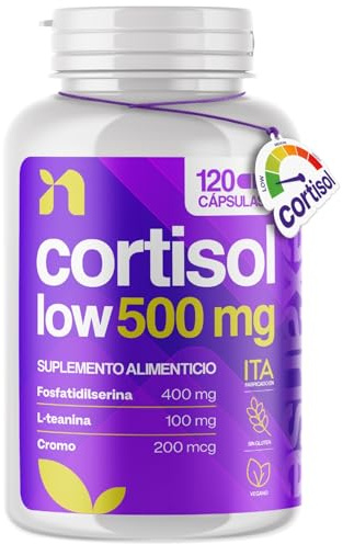 Cortisol Low 500mg | 120 Cápsulas con Fosfatidilserina 400mg, L-Teanina 100mg y Cromo Picolinato | Complemento para el Cortisol y Bienestar Mental | 4 Meses | Fabricado en Italia