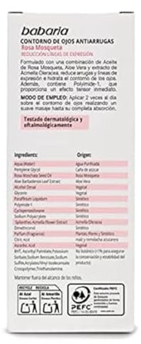 Babaria - Contorno De Ojos Antiarrugas Mujer Y Hombre Con Rosa Mosqueta | Serum facial 15ml | Crema Ojeras Y Bolsas Con Rosa Mosqueta | Contorno Ojos Antiarrugas Aislante
