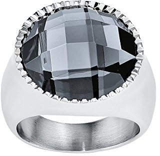 s.Oliver Damen-Ring Edelstahl Glas 50823, Schwarz/ Silber, 52