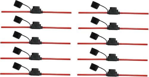 Offgridtec 2,5 mm² plattsäkringshållare för bilbladsskydd, isolerat gummihölje med vattentätt lock, 20 A, 25 cm kabel, överströmsskydd för bil, sol, industritillämpningar (10 stycken)
