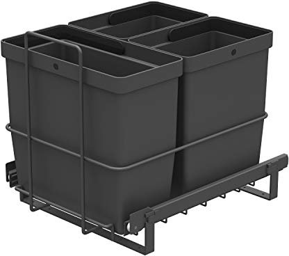 LM 64/3 Poubelle amovible avec 3 poubelles (1 x 11 l, 2 x 8 L), anthracite, 32,8 x 43,3 x 35,4 cm, système de tri des déchets pour armoire de cuisine