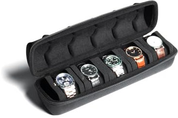 AUKURA Custodia rigida da viaggio per orologi, a 5 scomparti, per uomini e donne, con cuscino anti-movimento