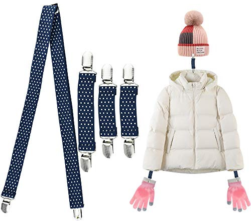 KLYNGTSK 4 PCS Stainless Steel Mitten Clips Stretchable Kids Mitten Clips Strong Glove Clip Kids Blue Elastic Mittens Clipes for School, Playing in the Snow, Cold Winter Days (Blue)