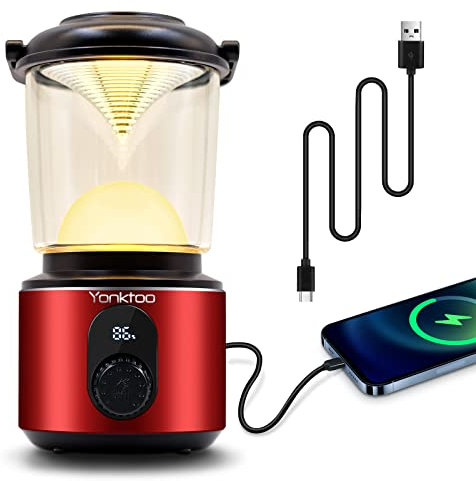 Yonktoo Campinglampe Aufladbar - USB-C LED Campinglampe Akku 5 Lichtmodi, LCD-Bildschirm & Aluminium-Gehäuse, 10400 mAh Wasserdichte Camping Lampen für Stromausfälle, Läuft bis zu 350 Stunden