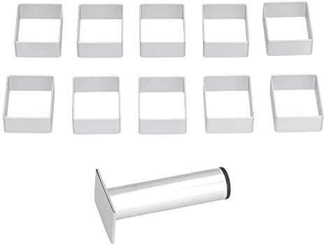 11Pcs Cake Mold Set Aluminum Mooncake Mould Fondant Cookie Biscuit Mold with Pusher for Baking Dessert Cake Decorating(10xMolds+1xPress,Small Rectangle)