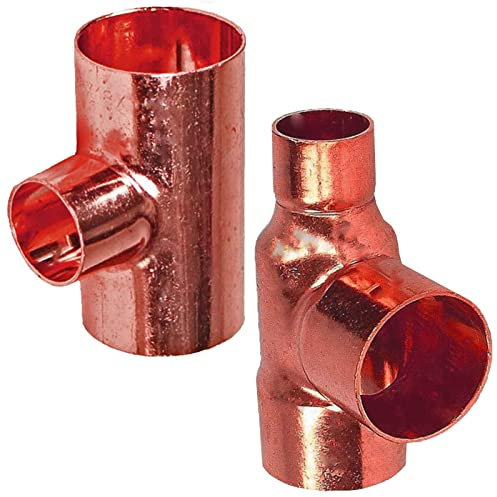 MegaHaustechnik Löt Fitting 5130r Reduzier T-Stück Mitten-Abgang reduziert für Kupfer Rohr Außendurchmesser 28 x 18 x 28 mm i-i-i 3 Muffen Anschlüsse zum Löten Trinkwasser geeignet Reduzierung