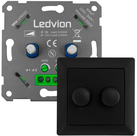 Ledvion Regulador LED Doble 2x3-100W Corte de Fase Negro