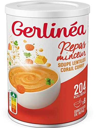 Gerlinéa Soupe Lentilles Corail et Curry - Substituts de repas riche en protéines - Soupe déshydratée - contient 8 repas