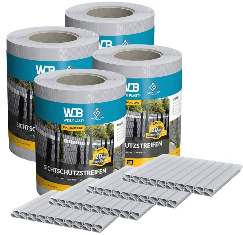 WDB - Sichtschutzstreifen für Doppelstabmatten Sichtschutz Zaun - Set 2X 35 m x 19 cm + 80 Stück Befestigungsclips - PVC Windschutz Basic Line - 450 g/m2 - Grau - RAL 7040