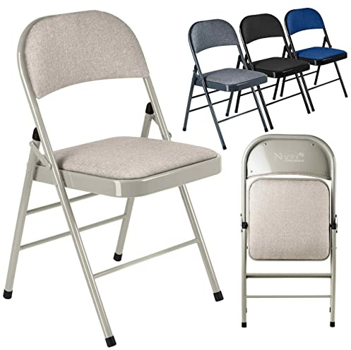Nyxi Folding Chairs with Padded Fabric Seats, Metal Frame, Foldable Chair Home Office Dinning, Multi-Purpose Indoor & Outdoor (Camel Cream, 1 X Chair)