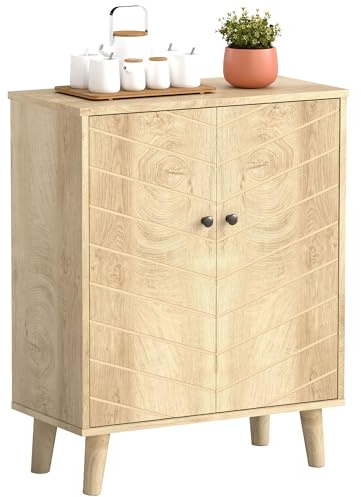 HOMCOM Aparador de salón Multiusos Estilo Vintage para la Cocina con 2 estantes Interiores, en aglomerado, 60x30x76cm, Color Madera