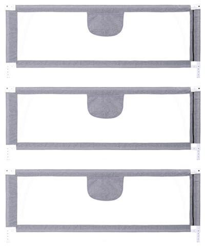 homewell Bettgitter 200 cm, Bettschutzgitter für Kinder ab 0-10 Jahren, Höhenverstellbar Rausfallschutz Bett, Kohlenstoffstahl Bettumrandung, Babybett Umrandung, Boxspringbett (Grau, 200 cm, 3 Stück)