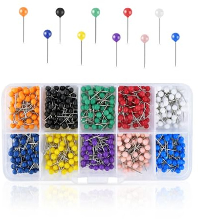 600 Pieces Push Pins Map Pins with Colored Head Map Tacks with Point Assorted Colors Stainless Steel Small Round Head Marking Pins for Bulletin Cork Board Fabric Craft DIY Office Home (10 Colors)
