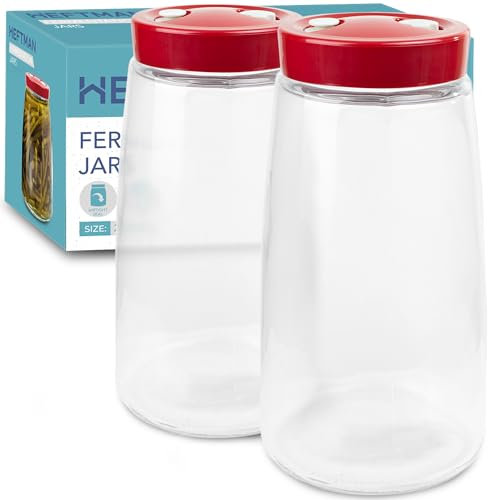 HEFTMAN Lot de 2 bocaux de fermentation avec aération 1 voie d'aération – 2,2 litres – Idéal pour une fermentation sûre pour kéfir, kimchi, choucroute, levain, avoine de nuit – Lot de 2 bocaux de