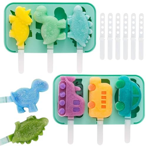 KIKVTER 2 Stück Eis am Stiel Formen, Eis am Stiel Formen Silikon Kinder Wiederverwendbar Eiscreme Stick Früchte Tiere Selbstgemachtes Eis am Stiel für DIY Eis