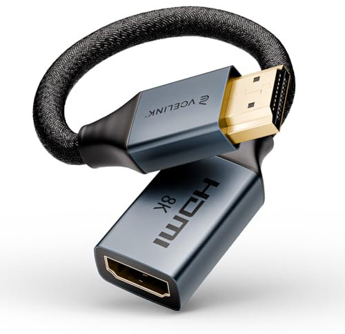 VCELINK Rallonge HDMI 2.1, 8K@60Hz 4K@120Hz Câble d'Extension HDMI Mâle vers Femelle, 48 Gbps Haute Vitesse, Compatible avec TV Stick, HDTV, Console de Jeu, Ordinateur Portable, 18CM, 1-Pièce