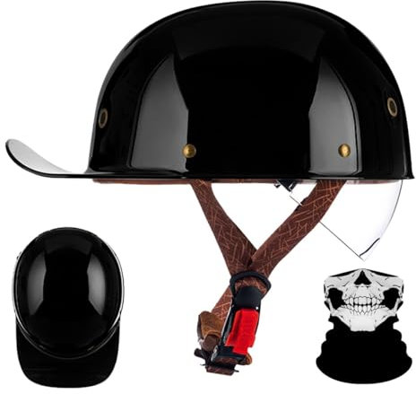 RQTEUYE Retro Halbschalenhelm mit ECE-Zulassung,Vintage Motorradhelm Baseball Cap mit Versenkbare Sonnenblende und Schnellverschluss,Cruiser Chopper Scooter Jethelm Herren Damen Helm M-XXL