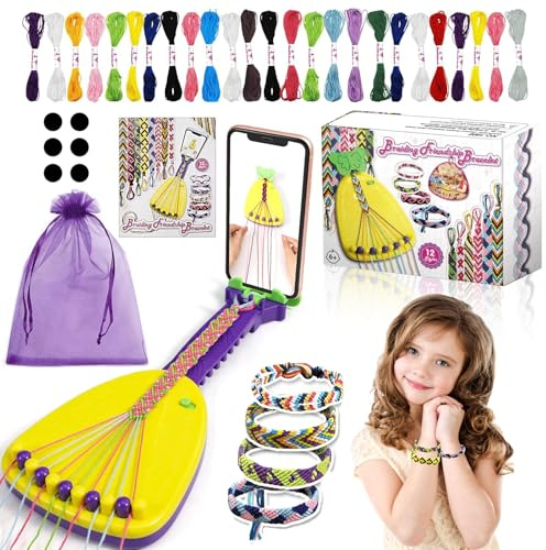 Raxfekro Kit bricolage bracelets amitié filles 6-14 ans, 25 fils plaques tressées