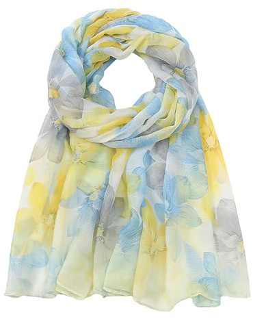 vimate yellow floral scarf-ladies fashion lightweight thin printed scarfs headscarf beach shawl scarves for women spring fall winter (US-Style 40)