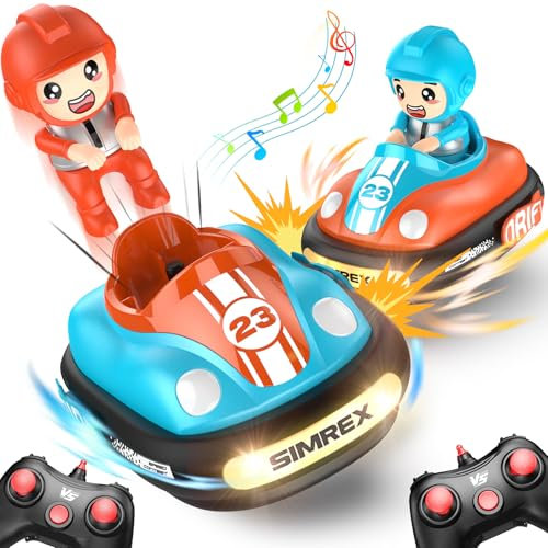 SIMREX Ferngesteuertes Auto 2er Set, Autoscooter ferngesteuert Kinder mit LED-Lichtern, Ton, Kampf Stunt Autos, perfekte RC Bumper Cars Kleinkind Spielzeug für Alter 3+ Jahre alte Jungen Mädchen