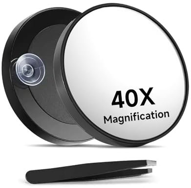 Cosmeria 40-fache Vergrößerungsspiegel, Kleiner Vergrößerungsspiegel mit Saugnäpfen und Pinzetten Set, für präzises Make-up und Augenbrauenzupfen 3,5 Zoll